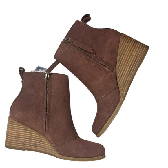 TOMS Women's Sutton Suede Wedge Boots Chestnut Size 7 NEW - Picture 11 of 11